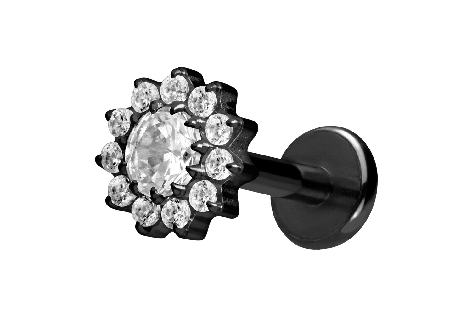 Titan Labret Piercing mit Push Fit KRISTALLBLUME